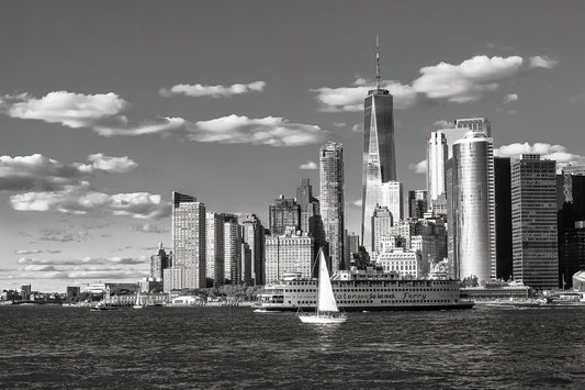 View of the Financial District from Governors Island in B&W