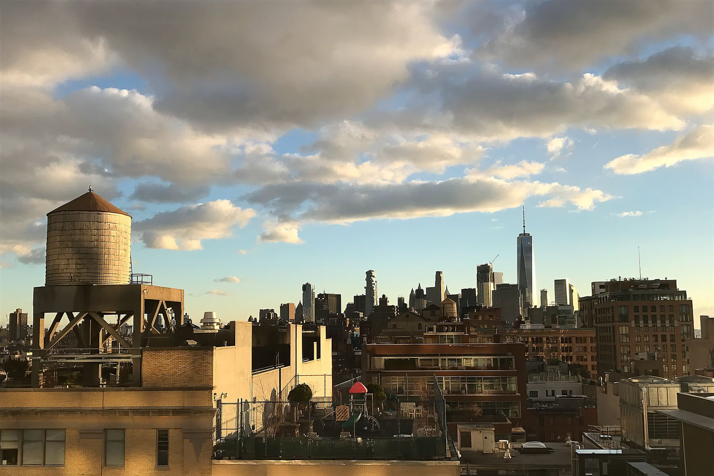Vista del centro de Manhattan al atardecer