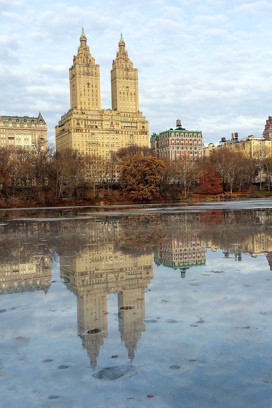 Reflection in icy Central Park Lake