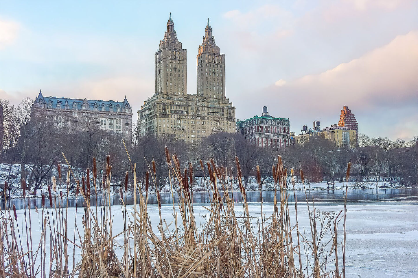 Central Park Lake and Upper West Side in winter