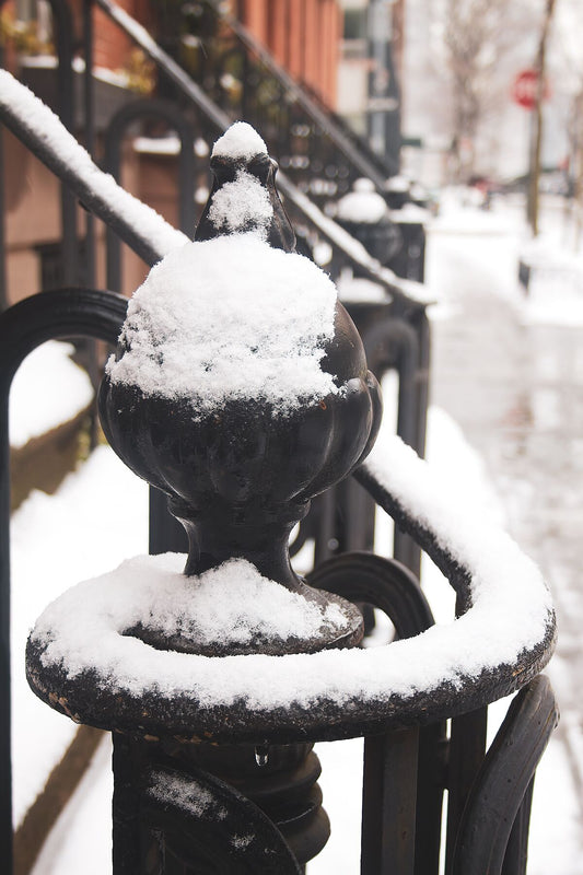 Detalle de la entrada de Brooklyn bajo la nieve